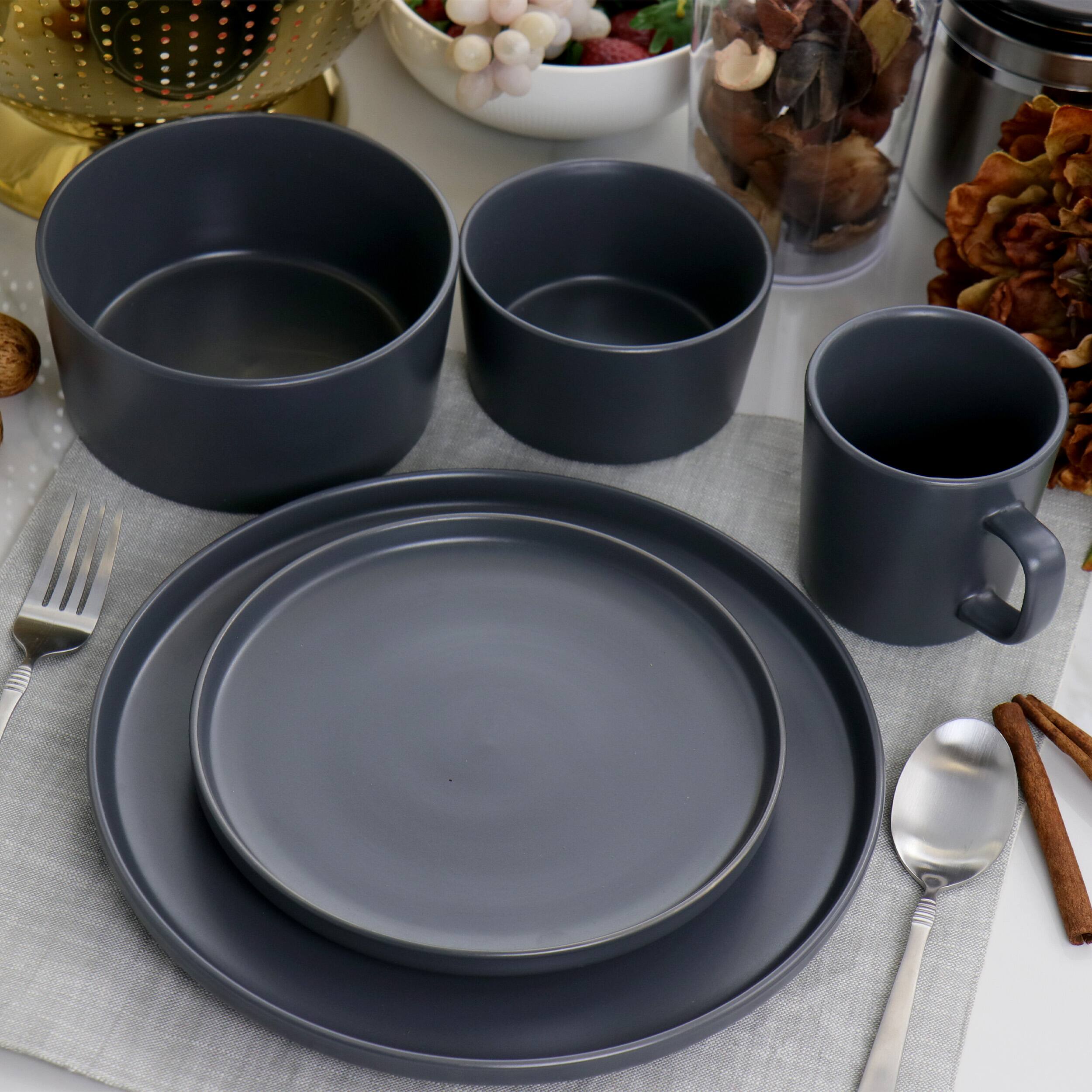Alt View 8. Elama - Elama Luxmatte Dark Grey 20 Piece Dinnerware Set - Dark Gray.