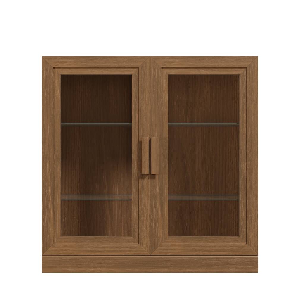 Back. Lirago - Solid Wood Accent Cabinet with Glass Doors Walnut Wood Grain 31"H x 16"D x 31"W Storage Organizer - Walnut.