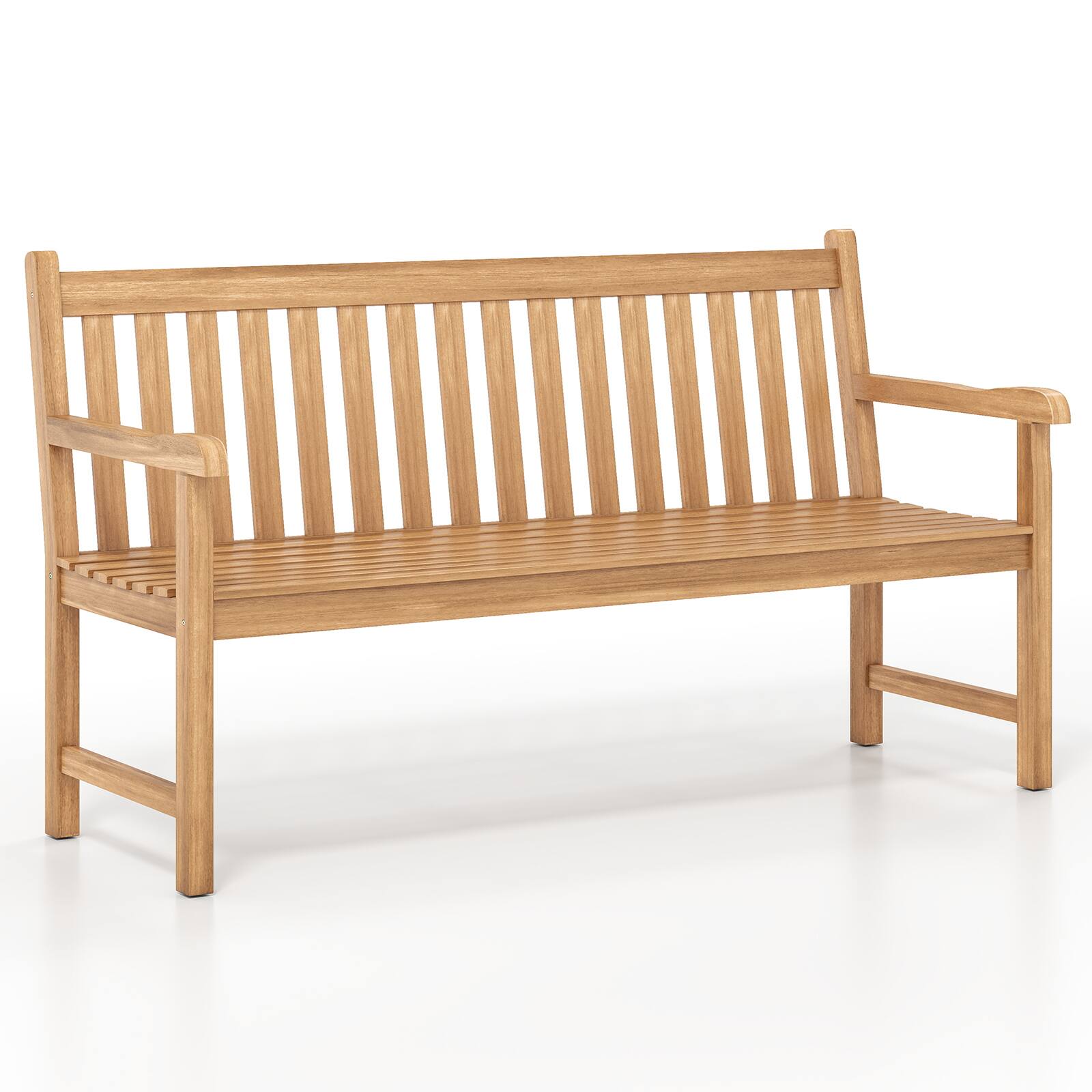 Alt View 1. Gymax - Gymax 62'' Teak Porch Bench 3-Seat Solid Wood Garden Patio Bench w/ Armrests &Backrest - Yellow.