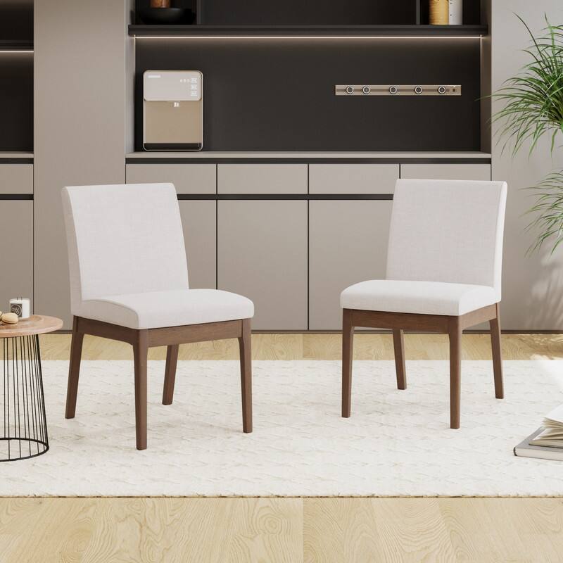 Front. HTUTWOO - Set of 2 Contemporary Dining Chairs, Upholstered Seat & Backrest, Easy to Use for Dining Room, Kitchen, Family - Beige.