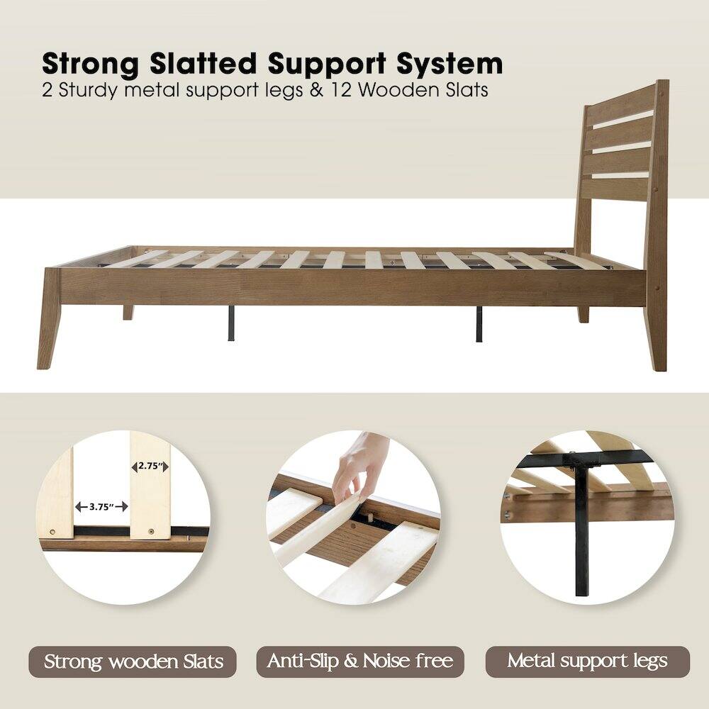 Strong Slatted Support System  
2 Sturdy metal support legs & 12 Wooden Slats  
2.75" 3.75"  
Strong wooden Slats  
Anti-Slip & Noise free  
Metal support legs