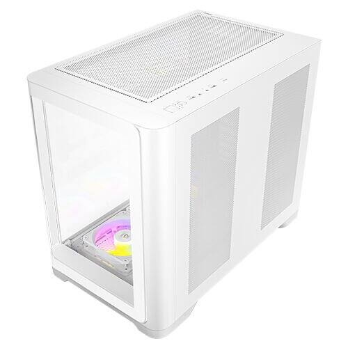 Left. Antec - C5 Curve ARGB, 4 x 120mm ARGB PWM Fans Included, Curved Tempered Glass Front & Side Panels, Mid-Tower ATX PC Case - White.