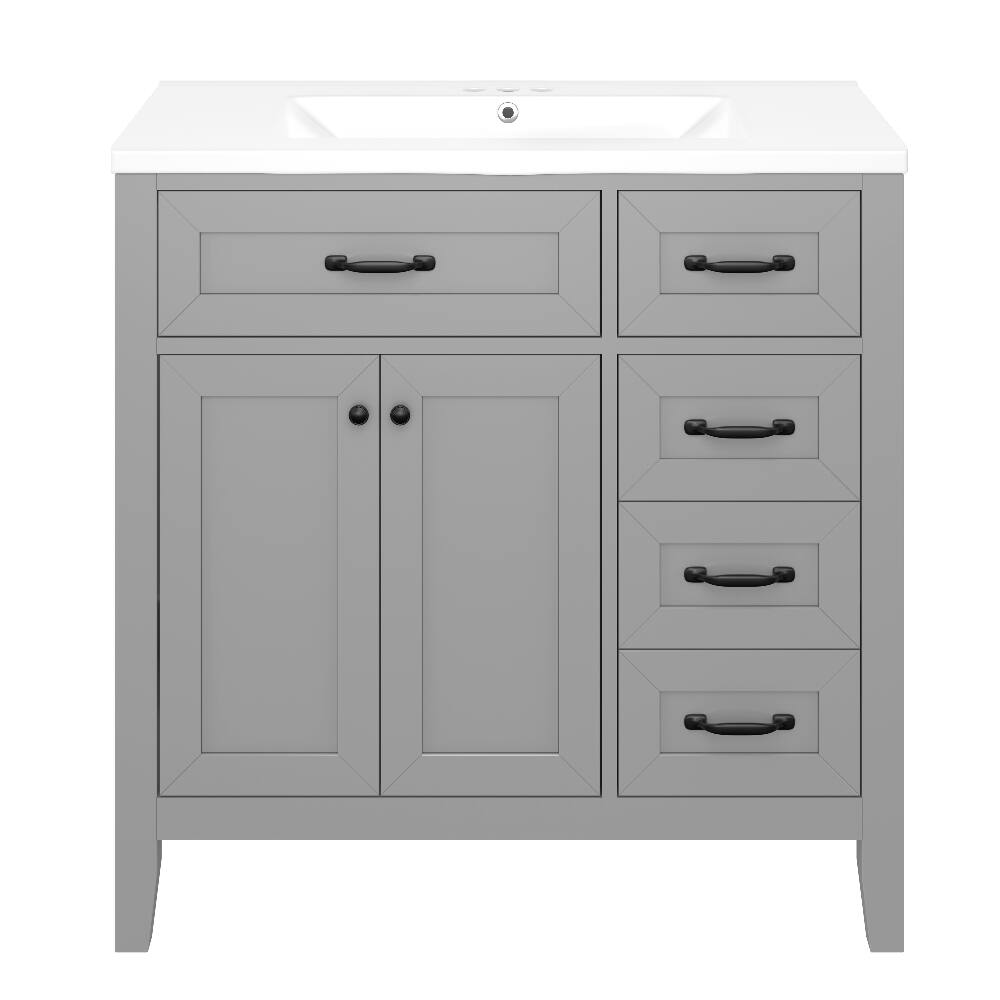 Alt View 4. Loheer - Loheer 36 inch bathroom vanity with sink Gray Freestanding Cabinet - Gray.
