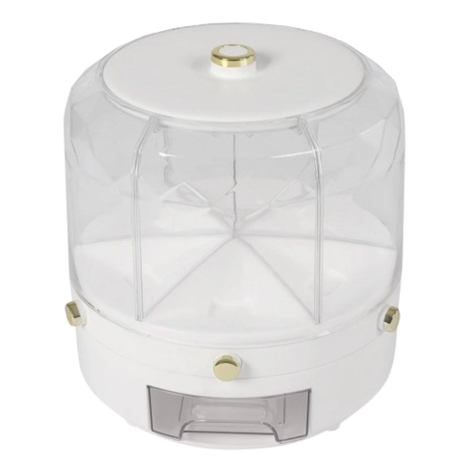 Stock Preferred - 6-in-1 Rotating Grain Cereal Dispenser - White Base with Transparent Clear Compartments