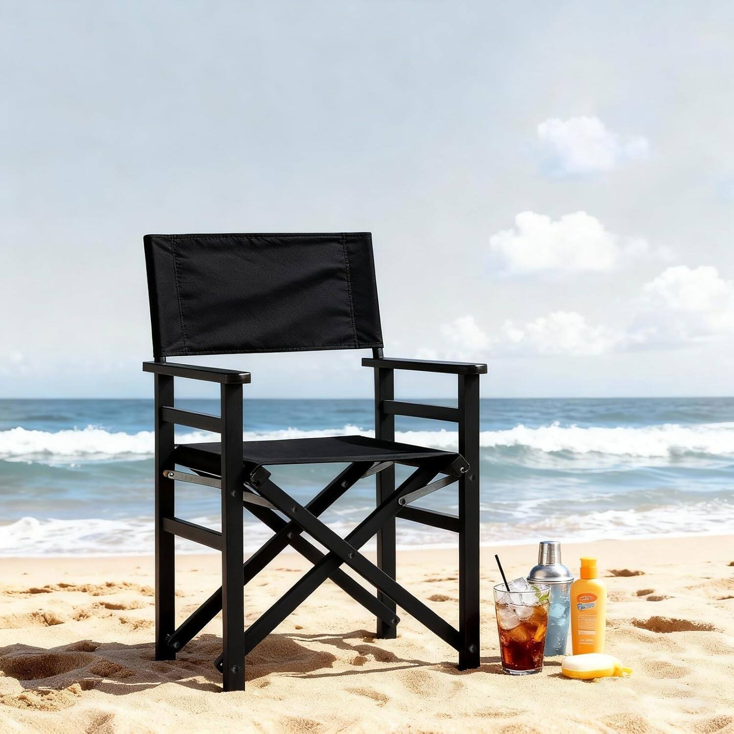 Alt View 5. Winado - 2 PCS Widen Folding Director Chair with Sturdy Wooden Frame & Beige Canvas, Portable, Durable for Outdoor Patio Camping - Black.