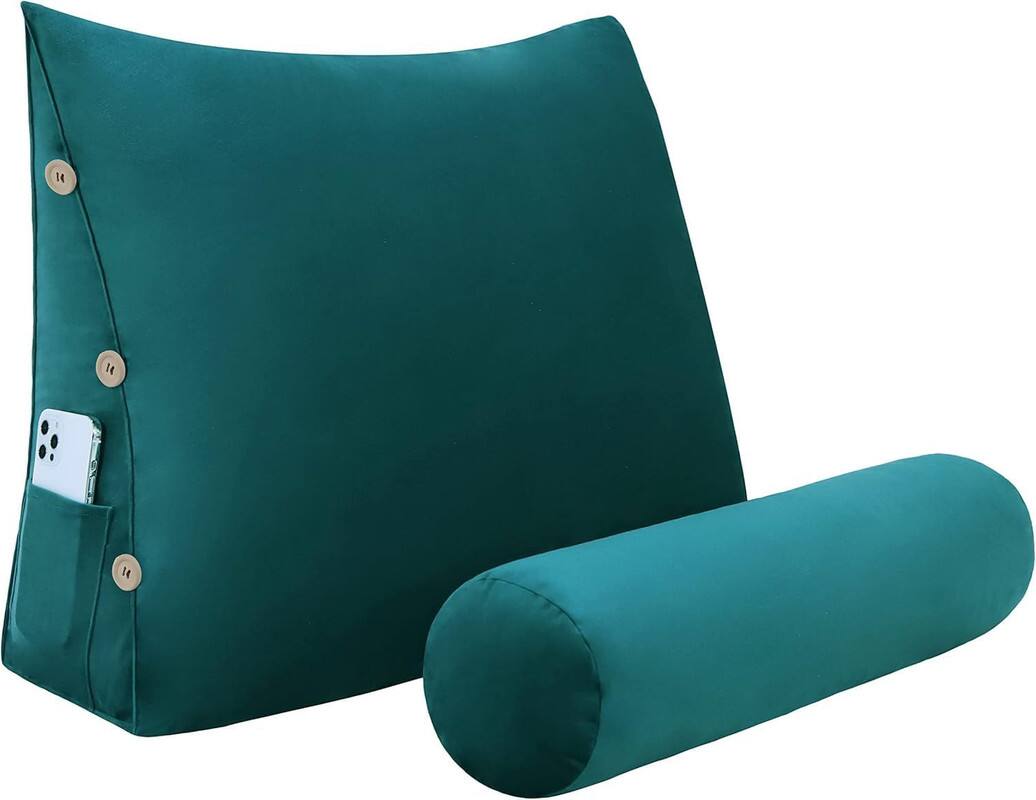 Front. wowmax - Reading Pillow for Adults - Lumbar Support Cushion for Bed & Sofa (Lake Blue Velvet) - Lake Blue-Velvet.