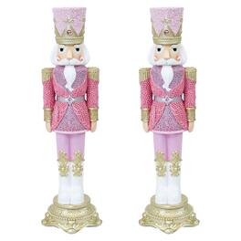 Sunnydaze - Kenneth the Princely Christmas Statue - 37" H - Set of 2 - Pink