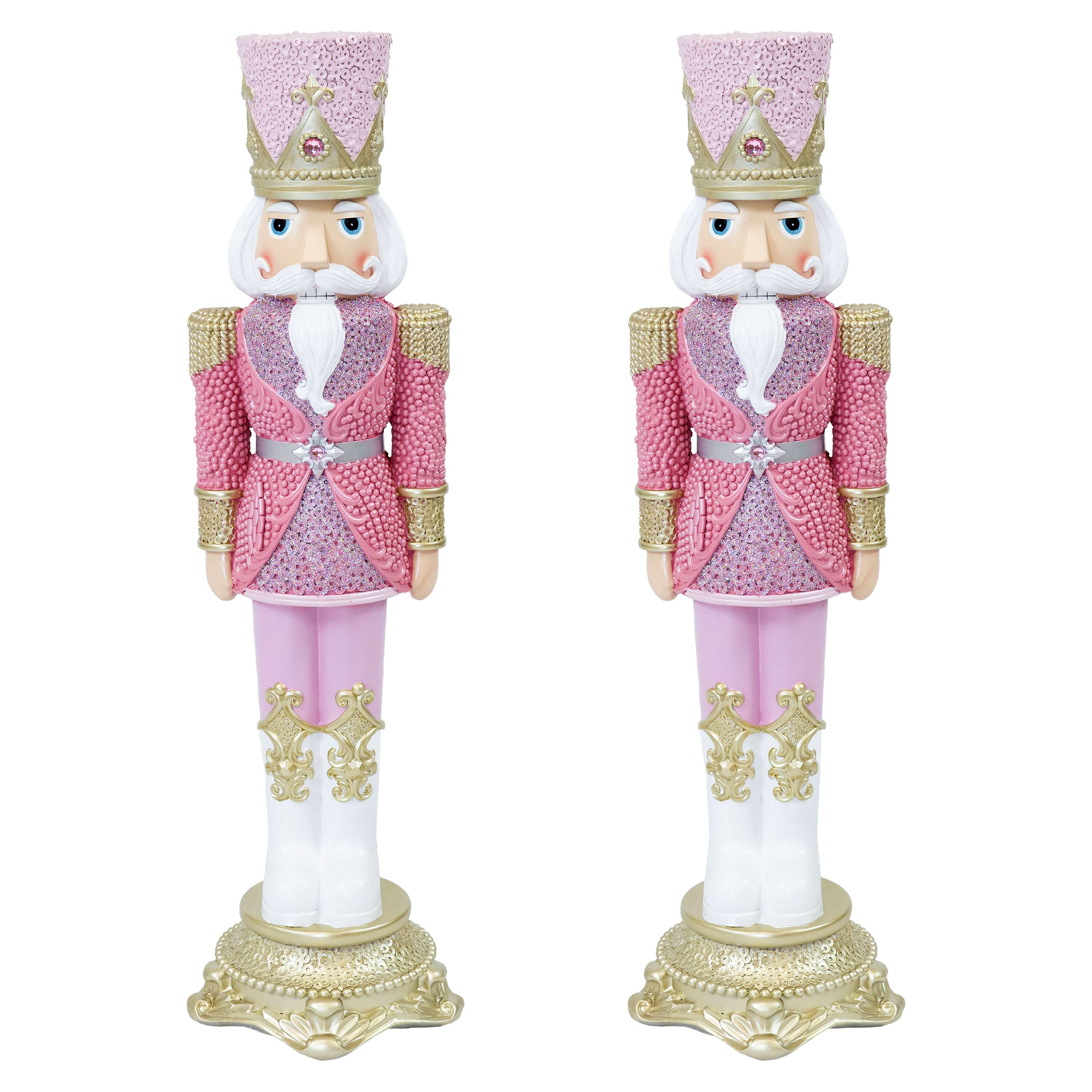 Front. Sunnydaze - Kenneth the Princely Christmas Statue - 37" H - Set of 2 - Pink.