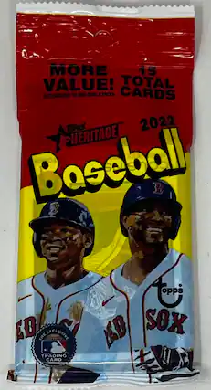 MORE VALUE! 15 TOTAL CARDS COMPARED TO OUR SINGLE PACKS
2022
Topps Heritage Baseball
RED SOX
THE EXCLUSIVE TRADING CARD