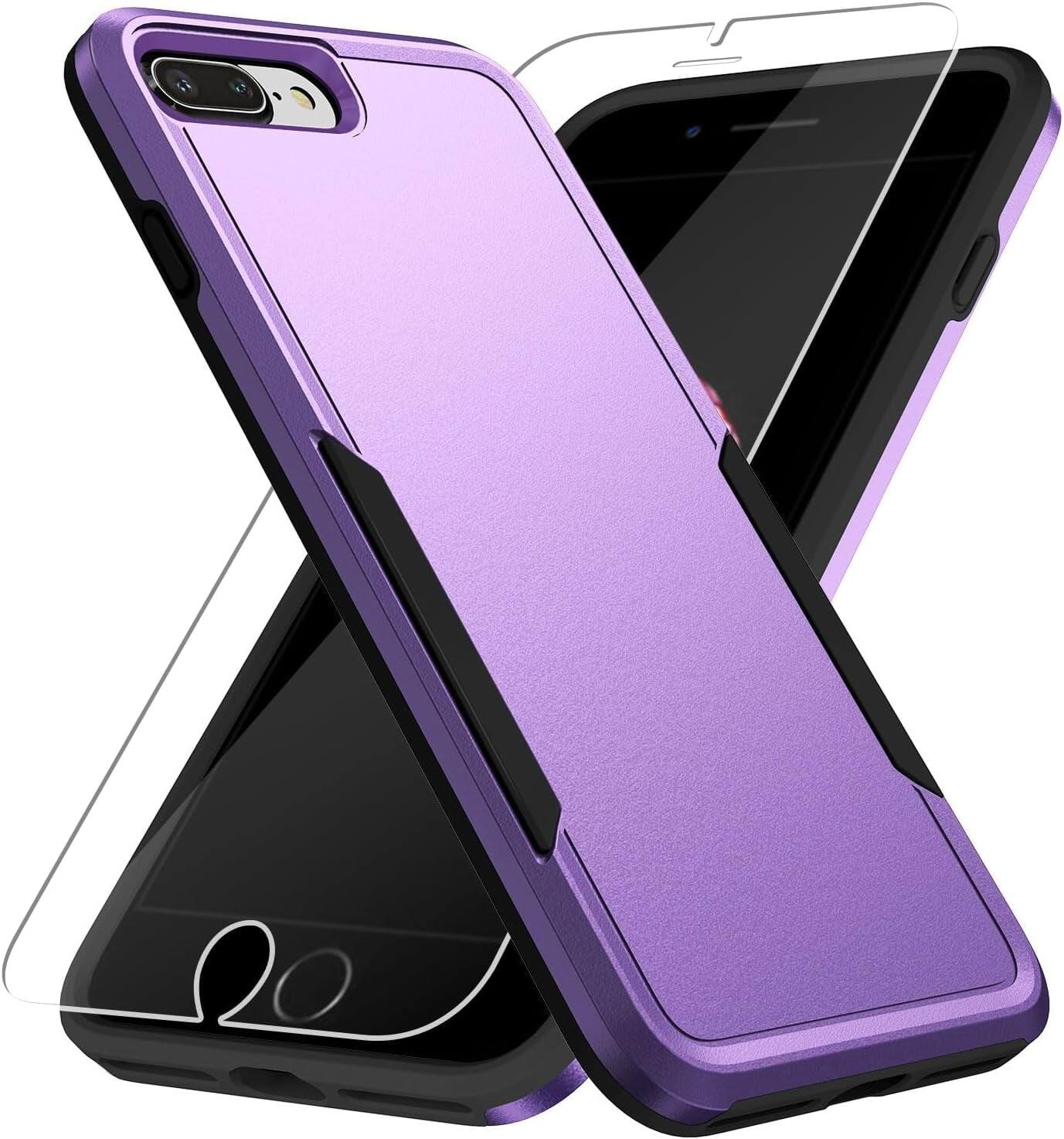 Front. Entronix - Entronix iPhone 8 Plus/7 Plus Bundle: Soft-Touch Dual-Layer Case with Clear Screen Protector - Purple.