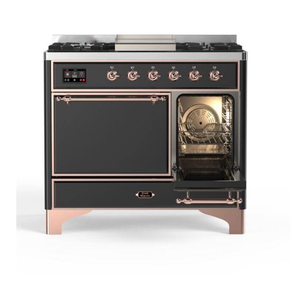 Alt View 4. ILVE - ILVE Majestic II Series 40 in. Dual Fuel Range with 6 Sealed Burners + Griddle (Natural Gas, Copper Trim) - Graphite Matte.