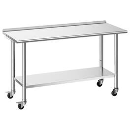 VEVOR - Stainless Steel Work Table, 24x60 inch Food Prep Table with Wheels and Backsplash, Commercial Kitchen Workstation - Silver