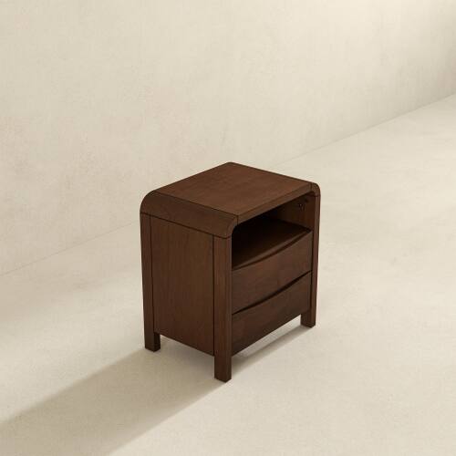 Alt View 4. LUCKY ONE - 23.6" Assembled Mid Century Nightstand 2-Drawer Solid Wood Bedside Table - Brown.