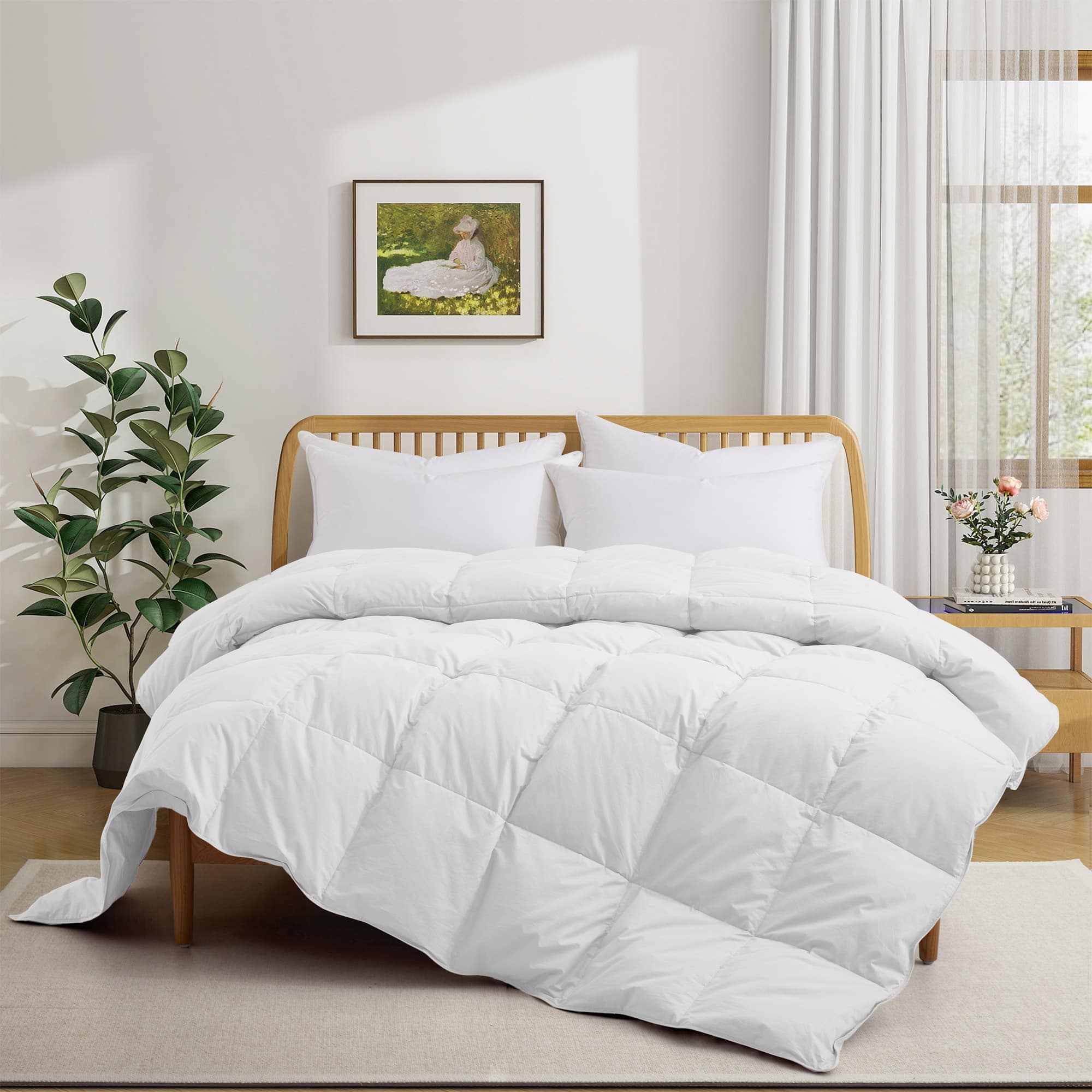 Puredown - Luxurious 300TC 100% Organic Cotton Down Feather Fiber Comforter, California King - White
