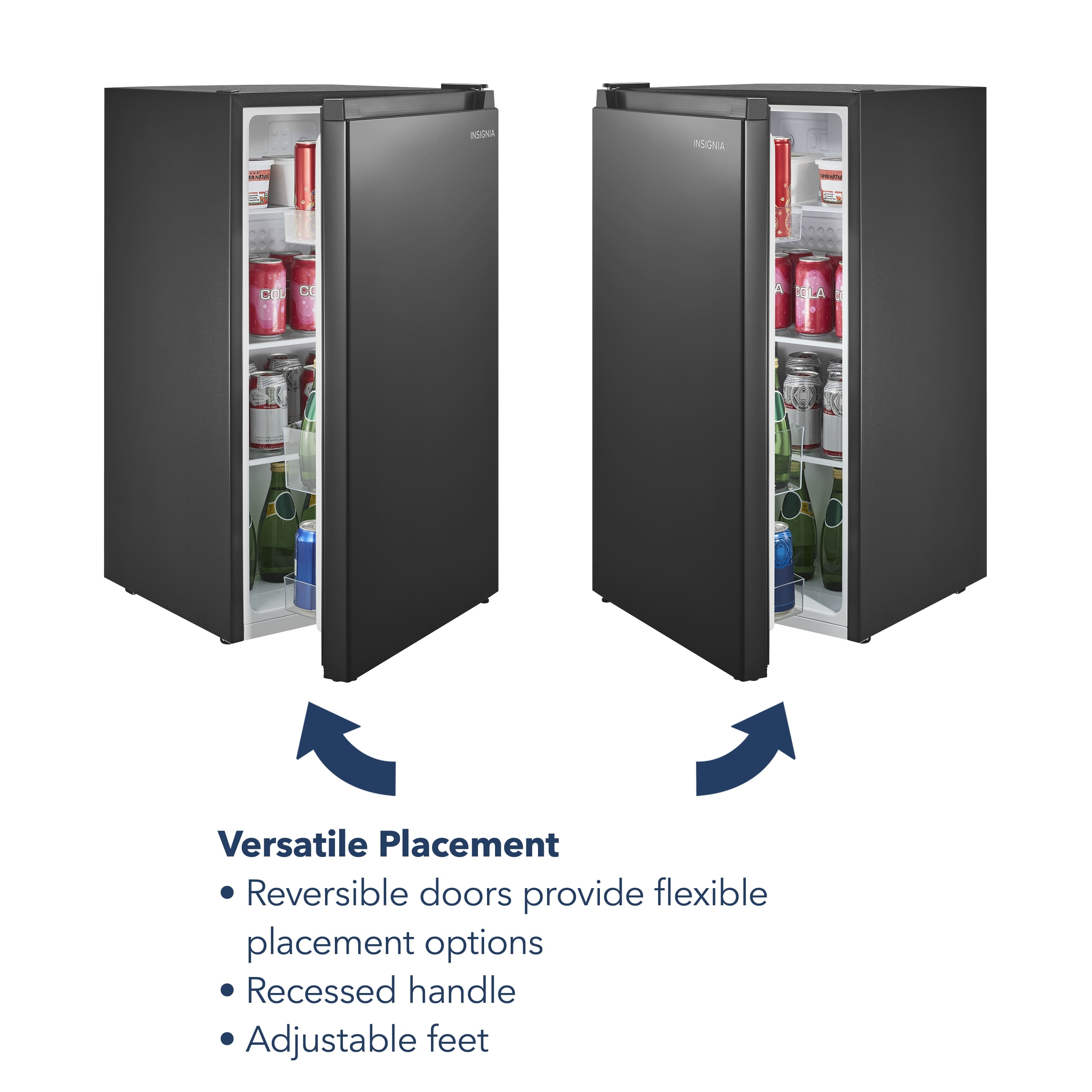 Versatile Placement Reversible doors provide flexible placement options Recessed handle Adjustable feet