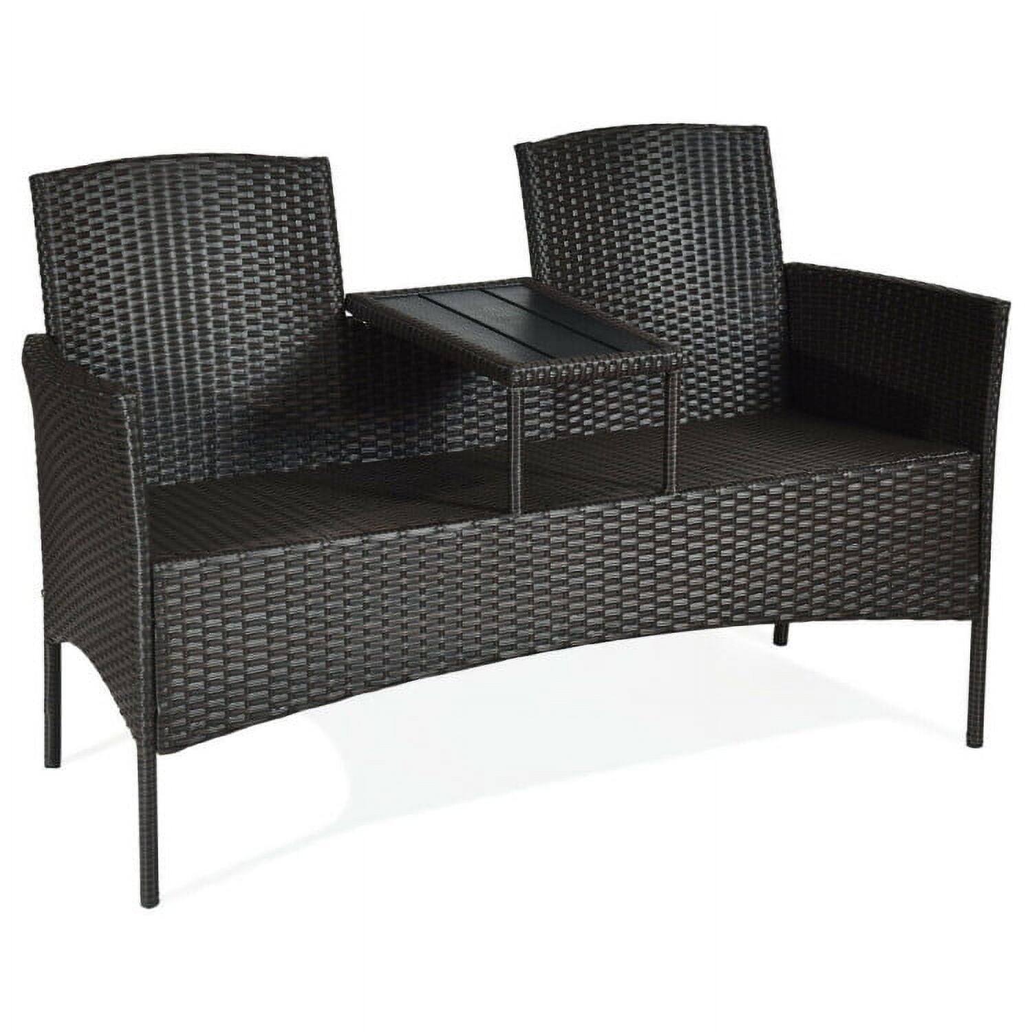 Alt View 4. Kadyn - Patio Conversation Bistro Set with Seat Outdoor Rattan Patio Conversation Set with Built-in Coffee Table and Cushions fo - Blue.