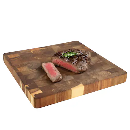 Front. MegaChef - MegaChef 13.75 Inch Square Thick Acacia Wood Serving Butcher Cutting Board - Brown.