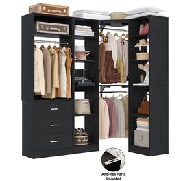 Aheaplus - L-Shaped Corner Closet: 3 Drawers + 13 Shelves, 2000lb Capacity ,Space-Saving Walk-in Organizer - Black