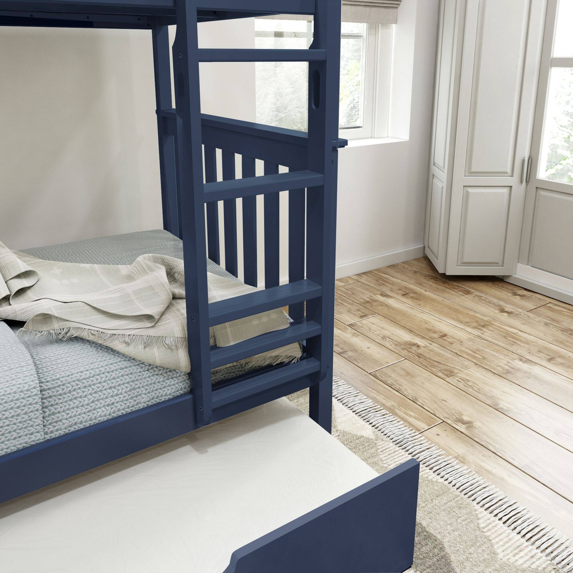 Alt View 3. Plank+Beam - Classic Twin over Twin Bunk Bed Bed + Trundle, Blue - Blue.