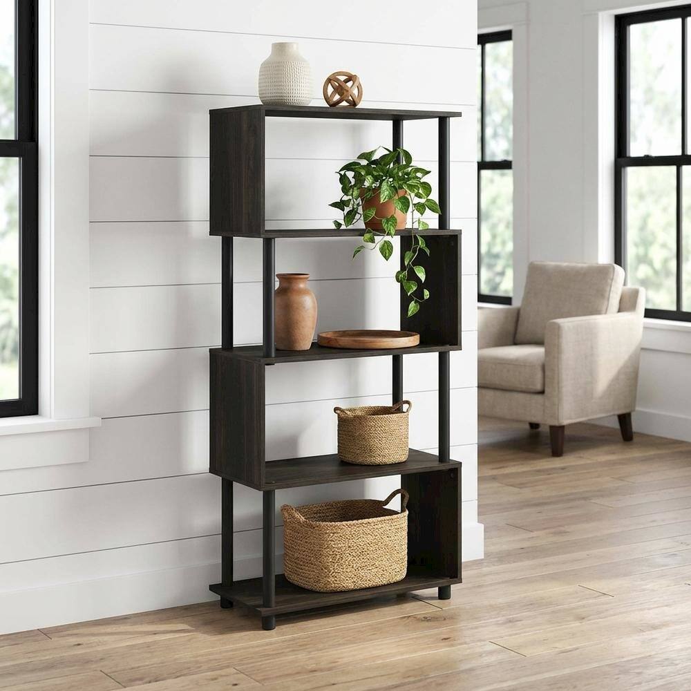 Angle. FurniFact - Wooden Bookcase with Open Shelving for Storage and Display - Espresso.
