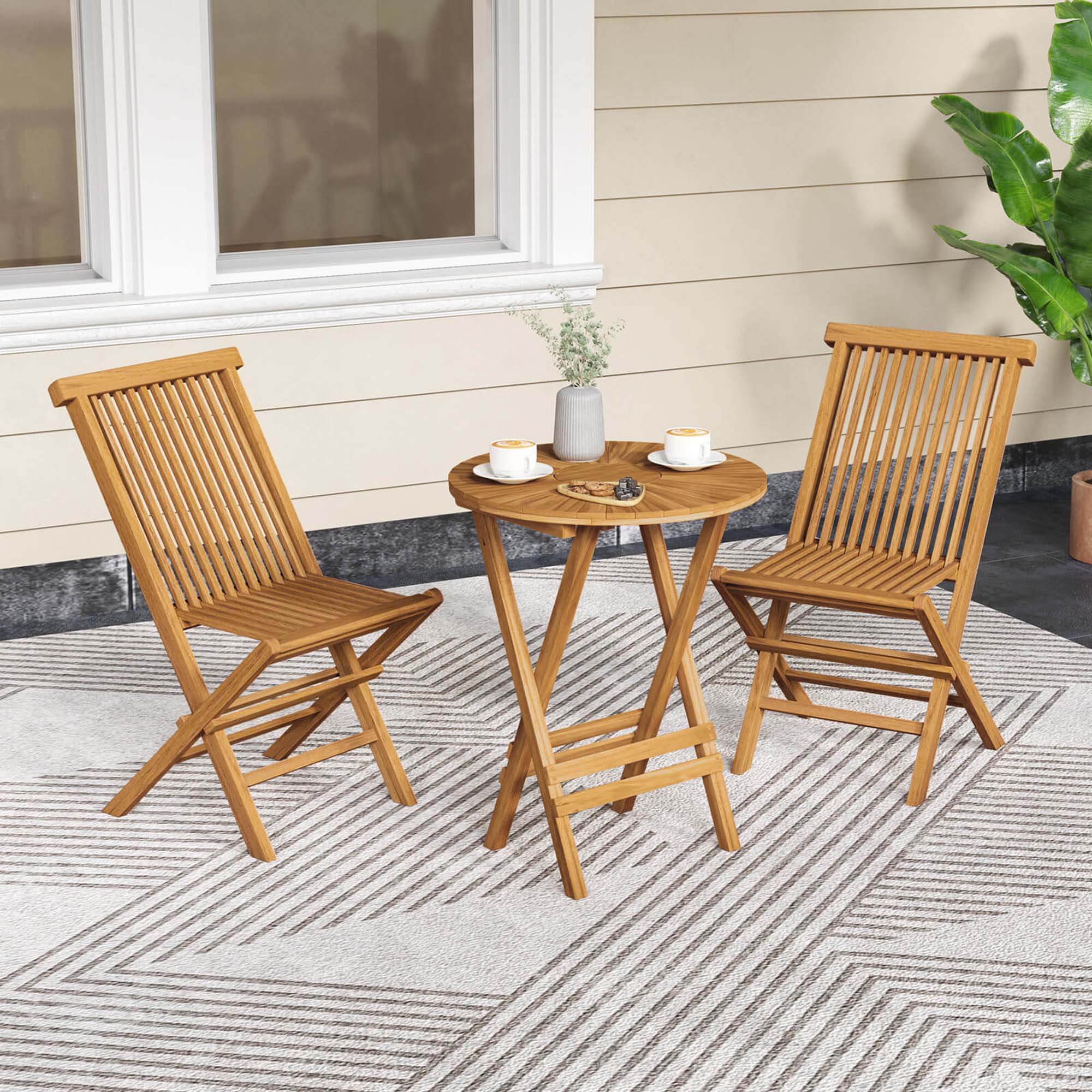 Alt View 3. Costway - Costway Patio Chairs Set of 4 with Slatted Seat & Backrest No Assembly Needed for Poolside - Natural.