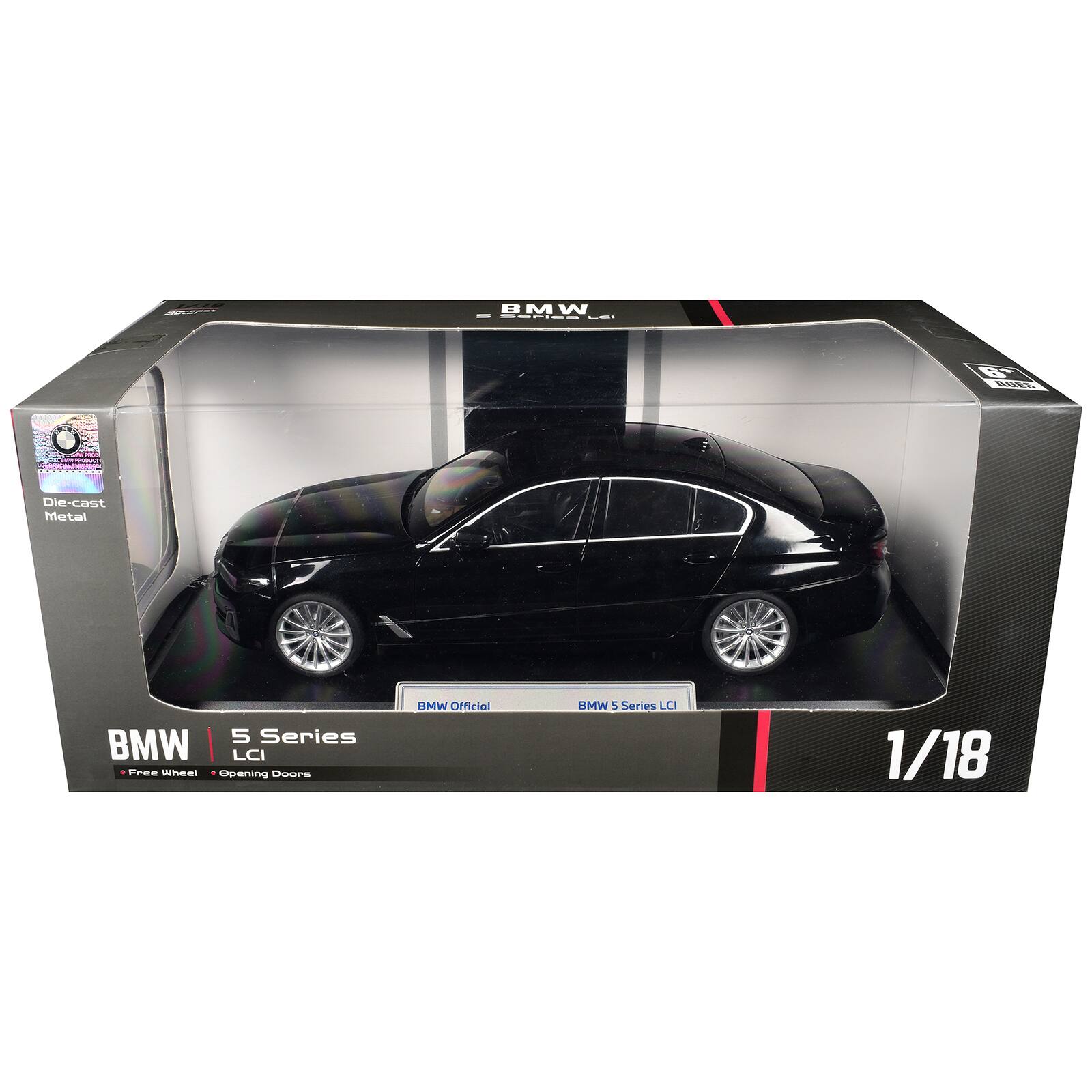 BMW Seriza LCI  
6+ AGES  
POWER  
............  
Die-cast Metal  
5 Series BMW LCI Free Wheel Opening Doors  
BMW Official  
BMW 5 Series LCI  
1/18