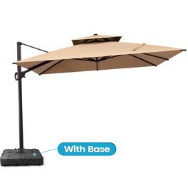 Crestlive Products - 11x11ft Aluminum Double Top Crank Cantilever Patio Umbrella with Base - Brown