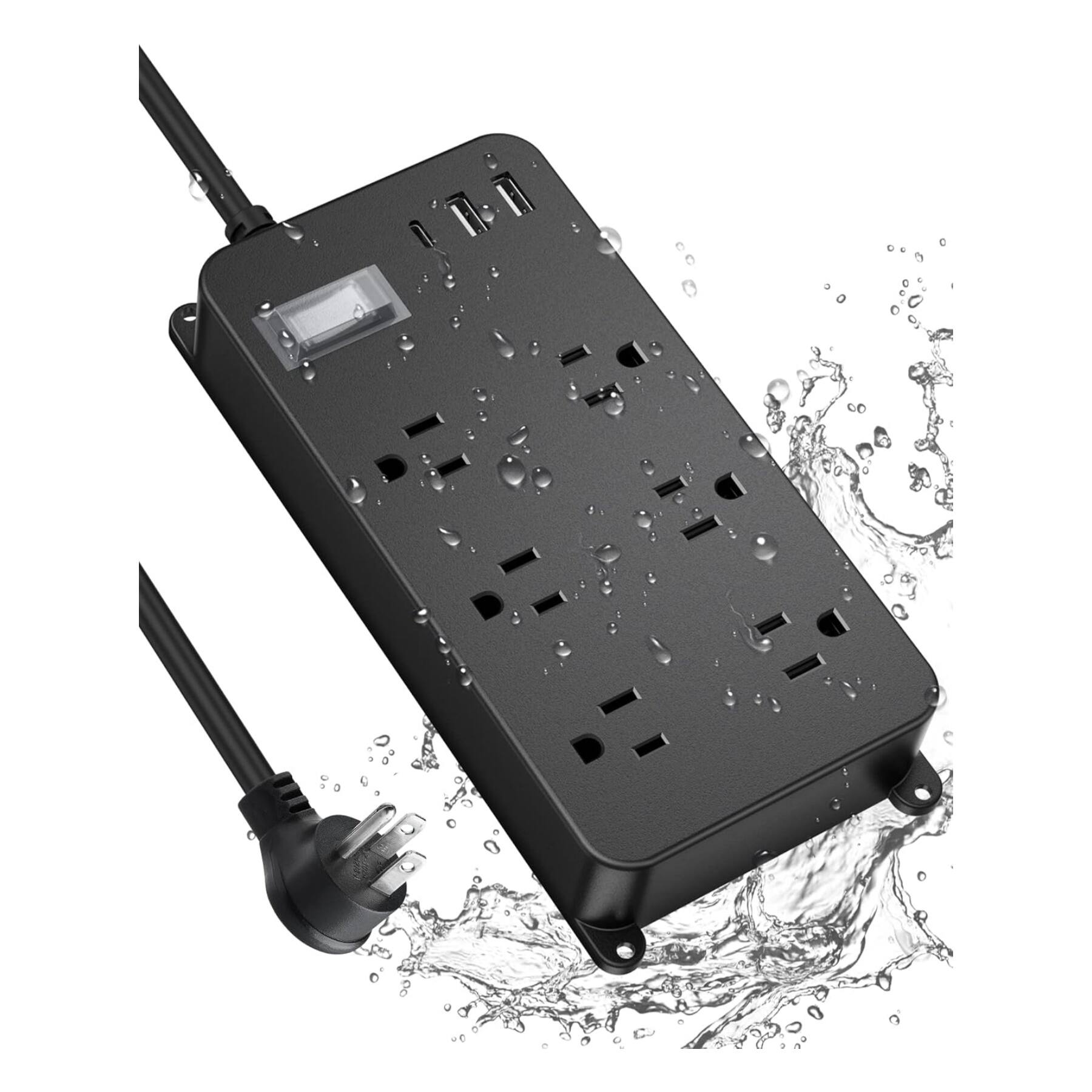 Dazzed Corner - Outdoor Power Strip Weatherproof,20W USB C Port,6ft Cord - Black