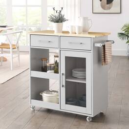 Culinary Kitchen Cart With Towel Bar by Modway - Light Gray Natural