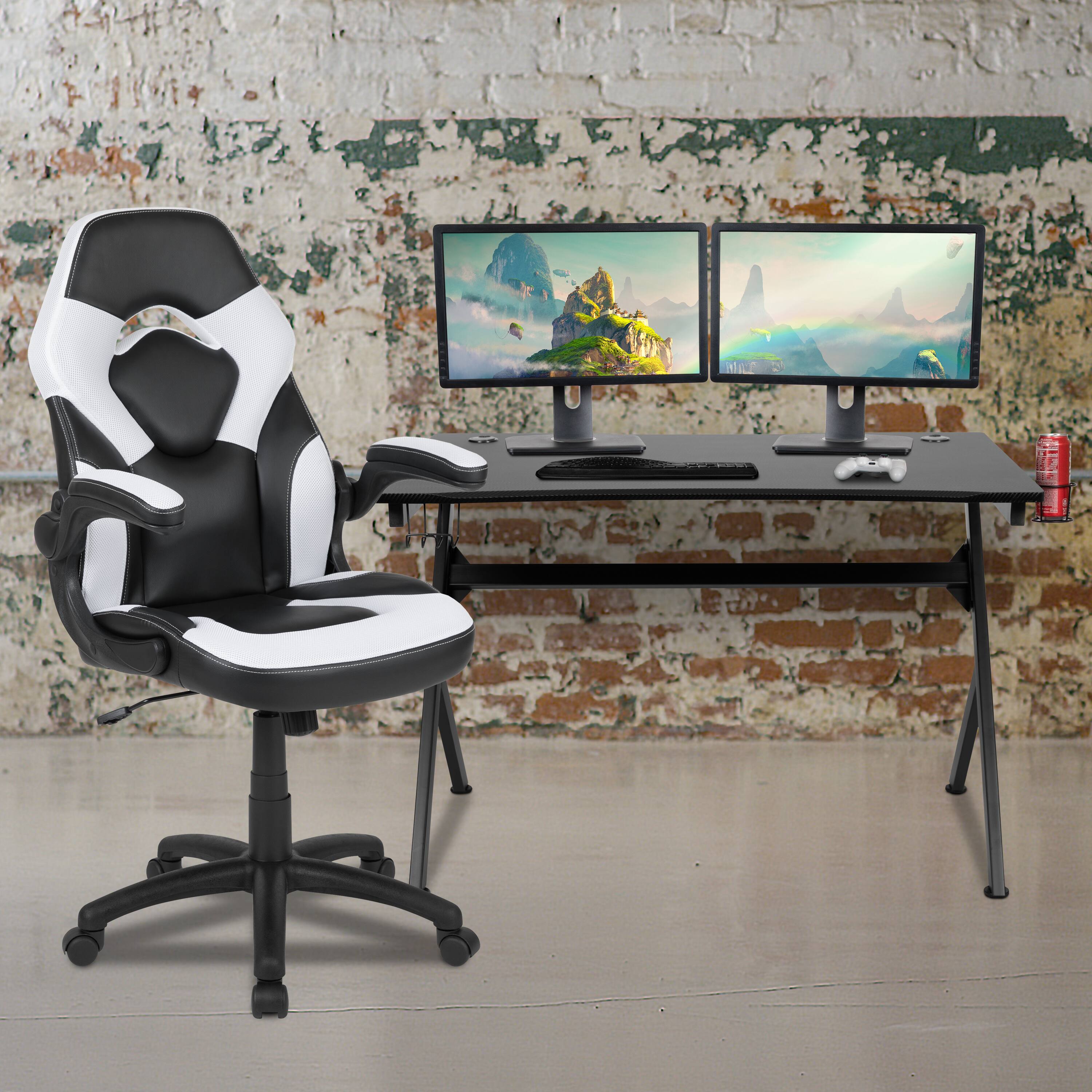 Alt View 1. Emma + Oliver - Gaming Desk Bundle - Cup/Headphone Holders, Wire Management - White.