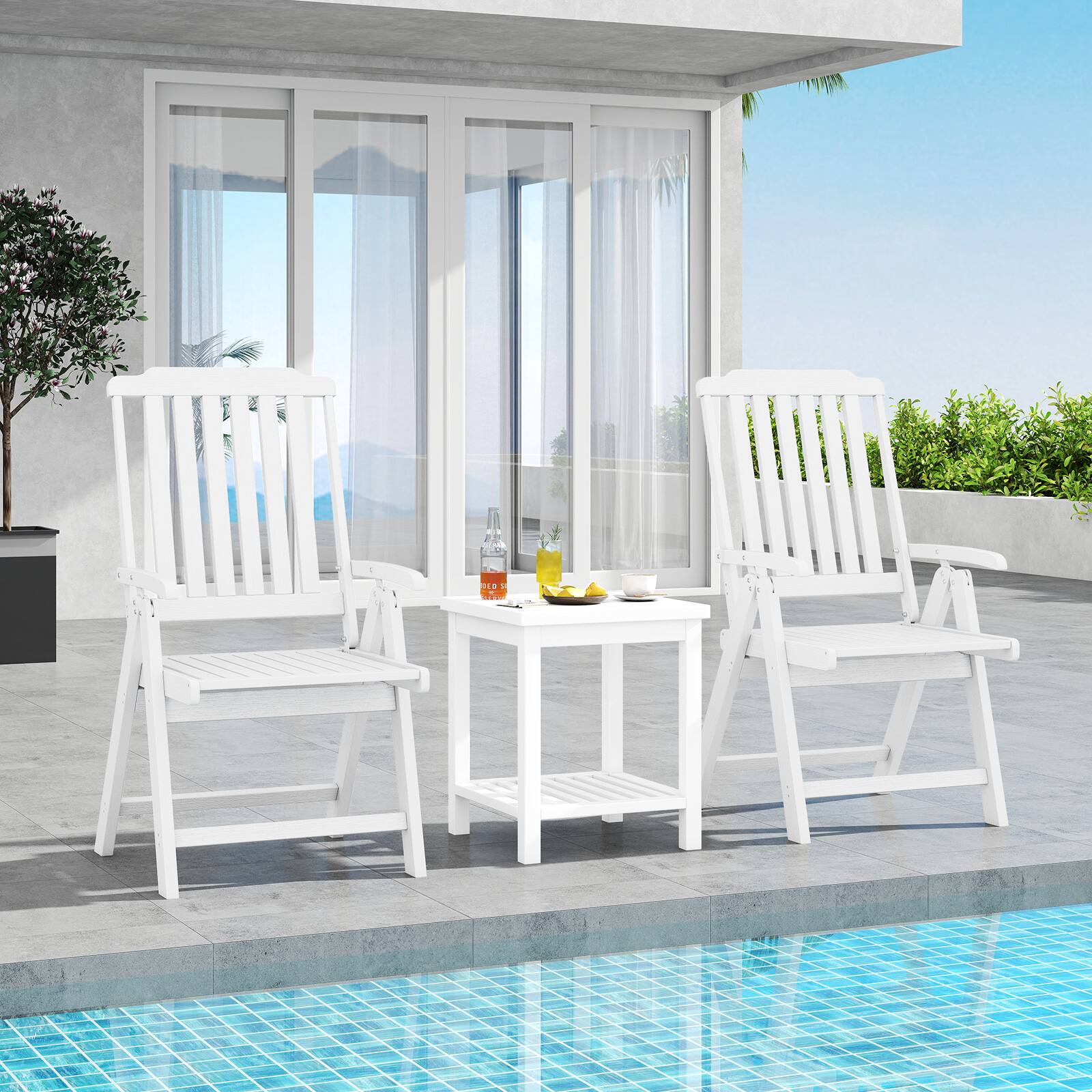 Alt View 1. Gymax - Gymax 2PCS Foldable Patio Chair w/Armrest Curved Back Slatted Seat for Backyard Deck White - White.