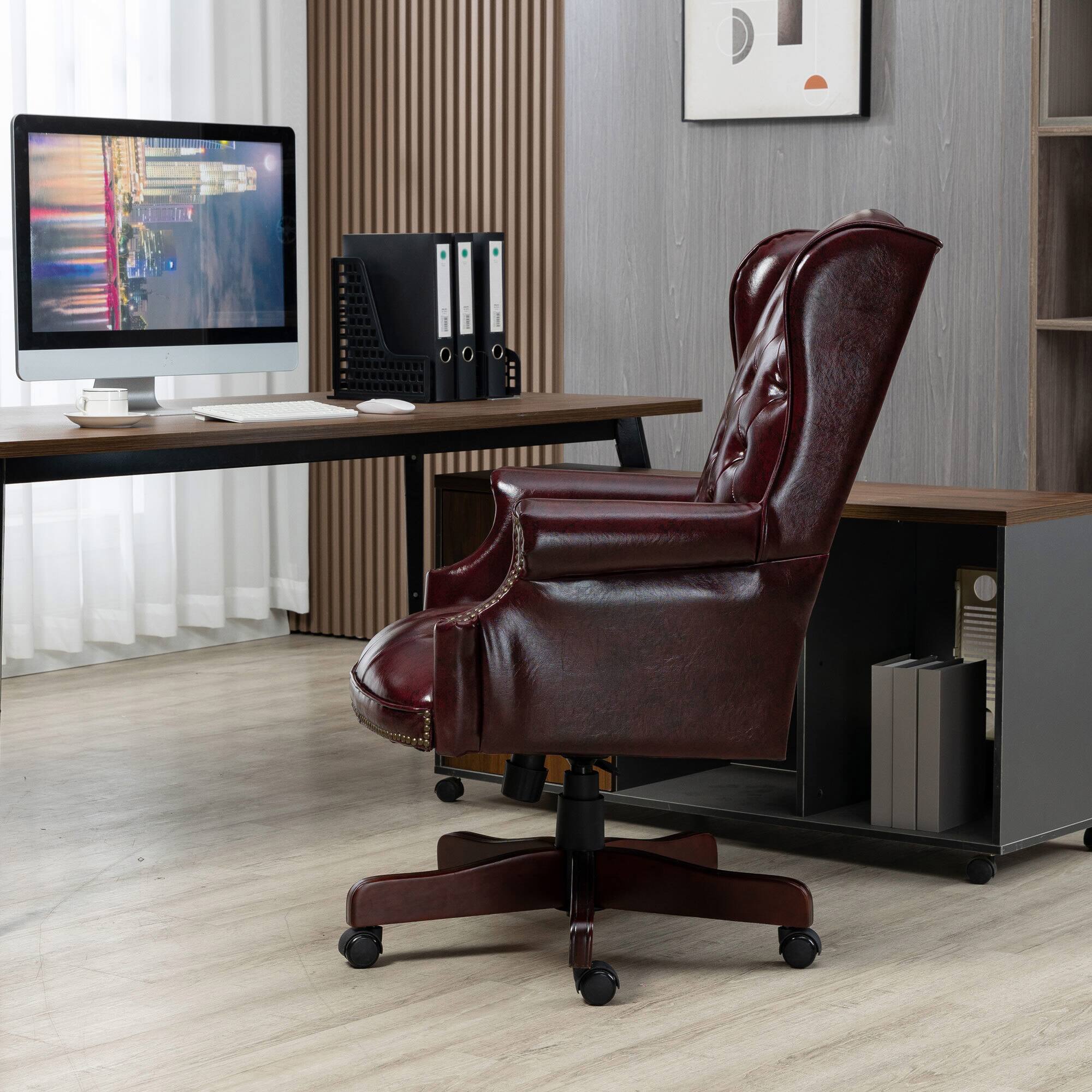 Alt View 1. Spaco - Spaco Ergonomic Executive Office Chair, High Back Reclining, Thick Padded, PU Leather, Glide Casters, for Home Office - Burgundy.