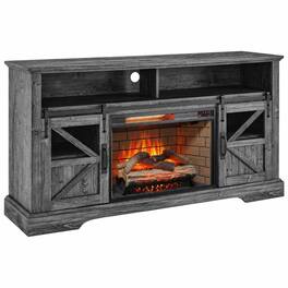 RYHNUYNE - 60" Electric Fireplace Entertainment Center with Door Sensor – Dark Rustic Oak TV Stand for TVs up to 70" - Dark Oak