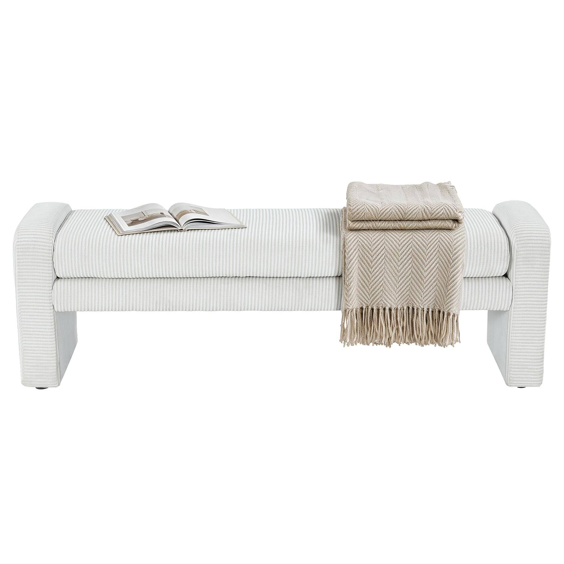 Alt View 5. Tribesigns - 55" Upholstered End of Bed Bench, Solid Wood Frame, White - White.