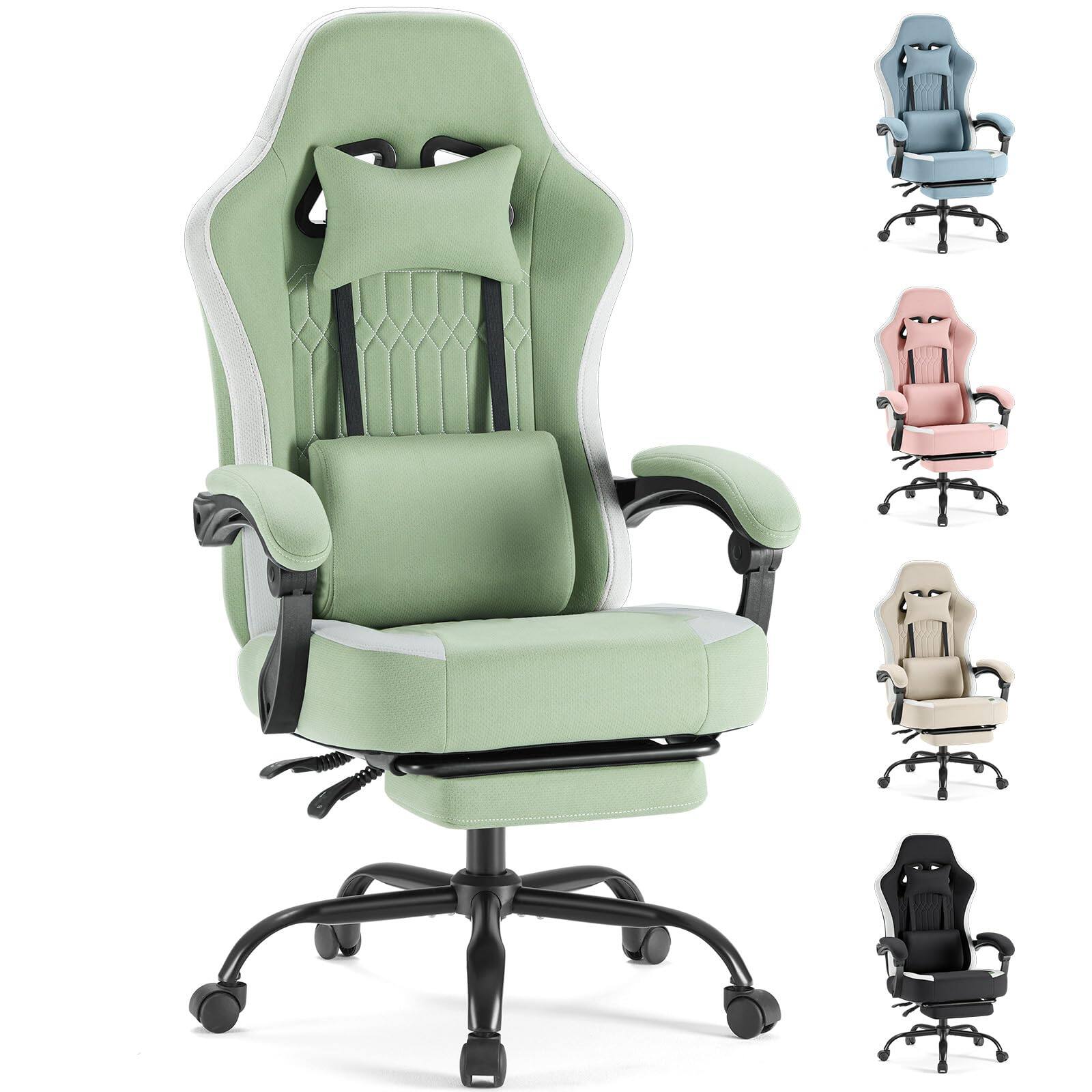 Angle. Hirose Alice - Sweetcrispy Computer Gaming Chair - High Back Ergonomic Desk Chair with Footrest and Lumbar Support, Height... - Light Green.