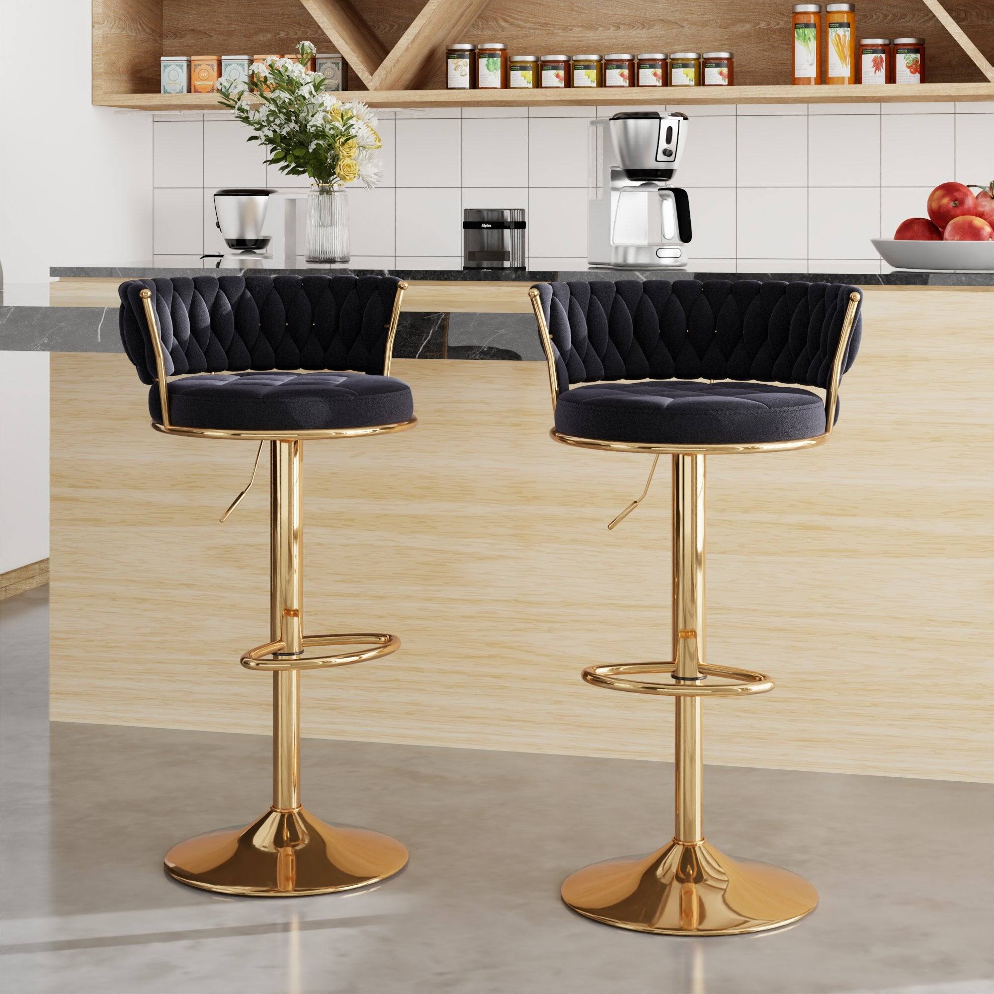Alt View 5. Vecelo - Set of 4 Velvet Bar Stools with 360° Swivel & Adjustable Height - Modern Counter Stools - Black.