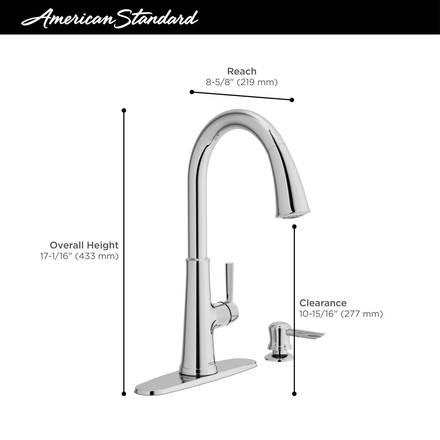 American Standard  
Reach: 8-5/8" (219 mm)  
Overall Height: 17-1/16" (433 mm)  
Clearance: 10-15/16" (277 mm)