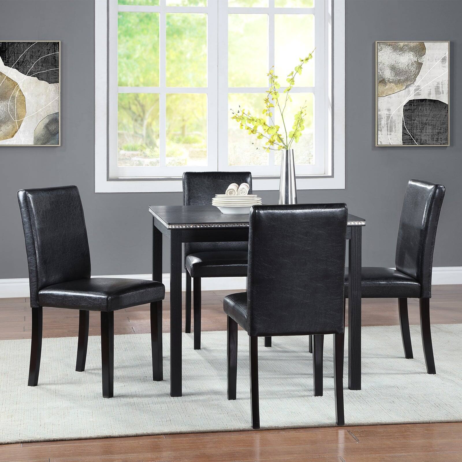 Alt View 7. Boyel Living - 5-Piece Dining Table Set for 4, Wood Top Kitchen Table with 4 Upholstered Chairs - Black.