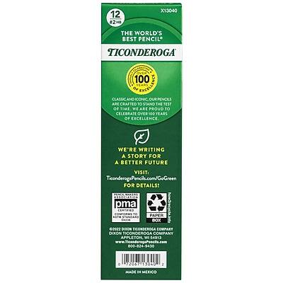12 #2H X13040  
THE WORLD'S BEST PENCIL™  
TICONDEROGA  
100% OF OUR PENCILS ARE CRAFTED TO STAND THE TEST OF TIME  
CLASSIC AND ICONIC, OUR PENCILS ARE CRAFTED TO STAND THE TEST OF TIME. WE ARE PROUD TO CELEBRATE OVER 100 YEARS OF EXCELLENCE.  
WE'RE WRITING A STORY FOR A BETTER FUTURE  
VISIT: TiconderogaPencils.com/OurGreen  
FOR DETAILS:  
PMA CERTIFIED  
CONFORMS TO ASTM STANDARDS  
PAPER  
MADE IN MEXICO  
ALCOHOL FREE  
2022 DIXON TICONDEROGA COMPANY  
DIXON TICONDEROGA COMPANY  
APPLETON, WI 54913  
800-824-9430  
MADE IN MEXICO