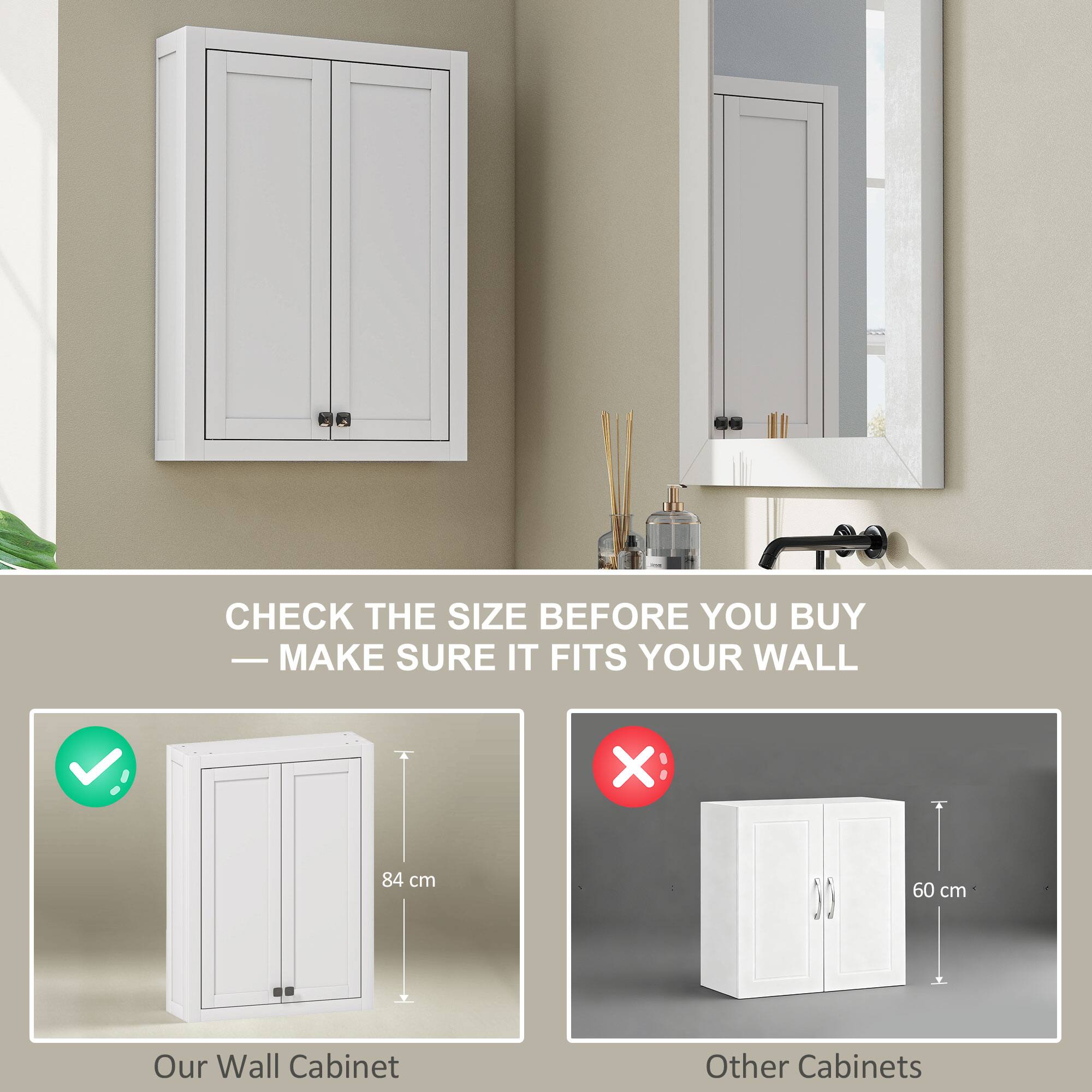 CHECK THE SIZE BEFORE YOU BUY  
— MAKE SURE IT FITS YOUR WALL  

Our Wall Cabinet  
84 cm  

Other Cabinets  
60 cm