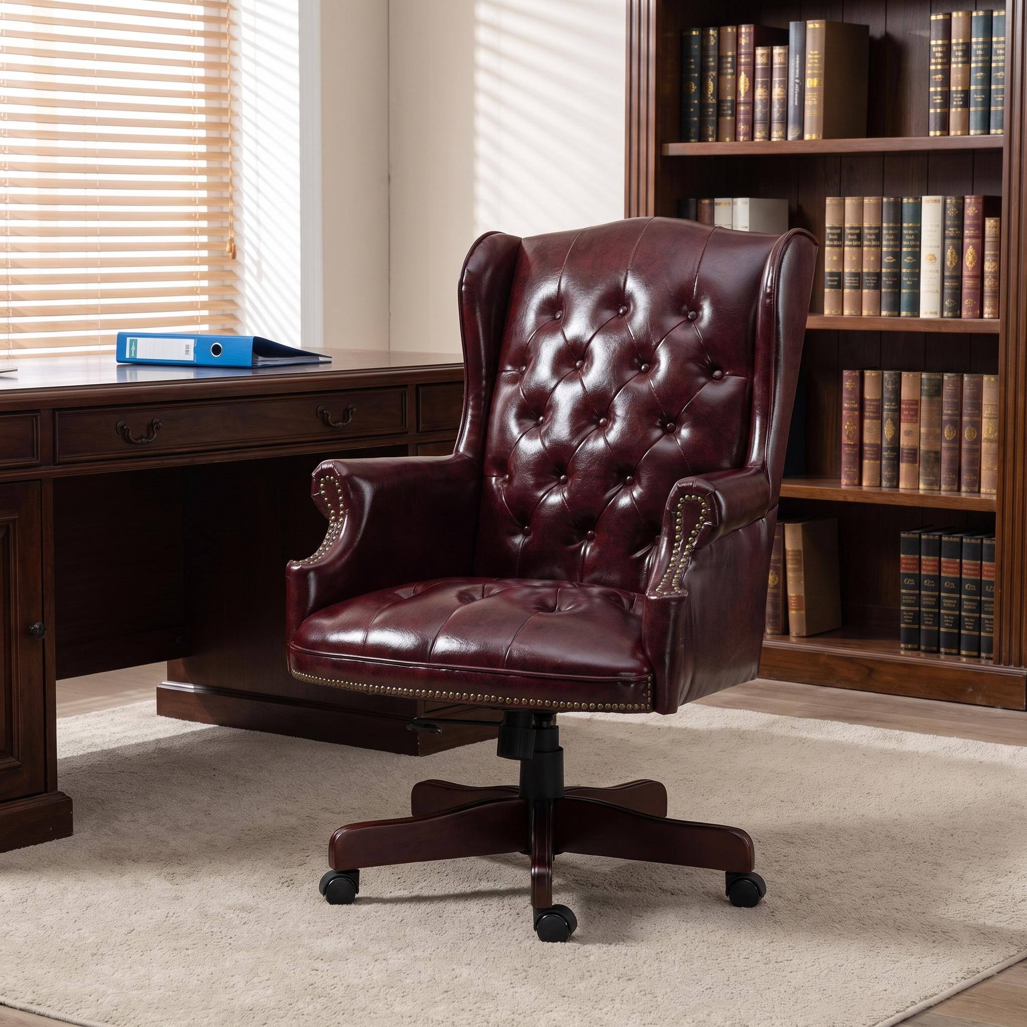 Alt View 10. Forest'nSky - Burgundy Executive Office Chair with Smooth Glide Caster Wheels - Burgundy.