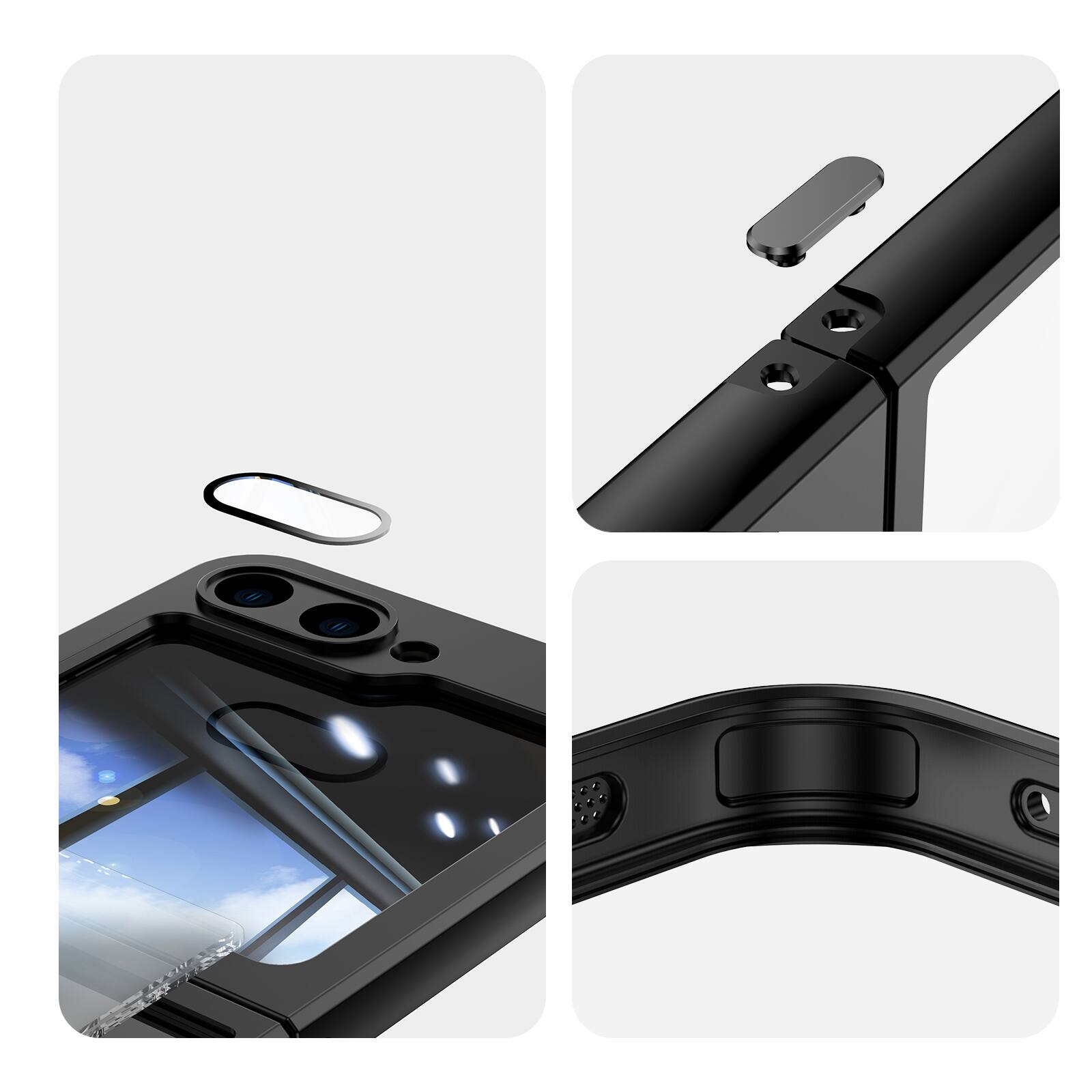 Left. Dteck - Magnetic Case for Samsung Galaxy Z Flip6 with Built-in Lens Protector, 360° Rotating Ring Stand Clear Shockproof Cover - Black.