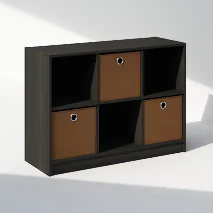 Front. Furinno - Cubic Multipurpose Clothing & Closet Storage Organizer Shelf with Bin Drawers, 6-Cube - Espresso/Brown.