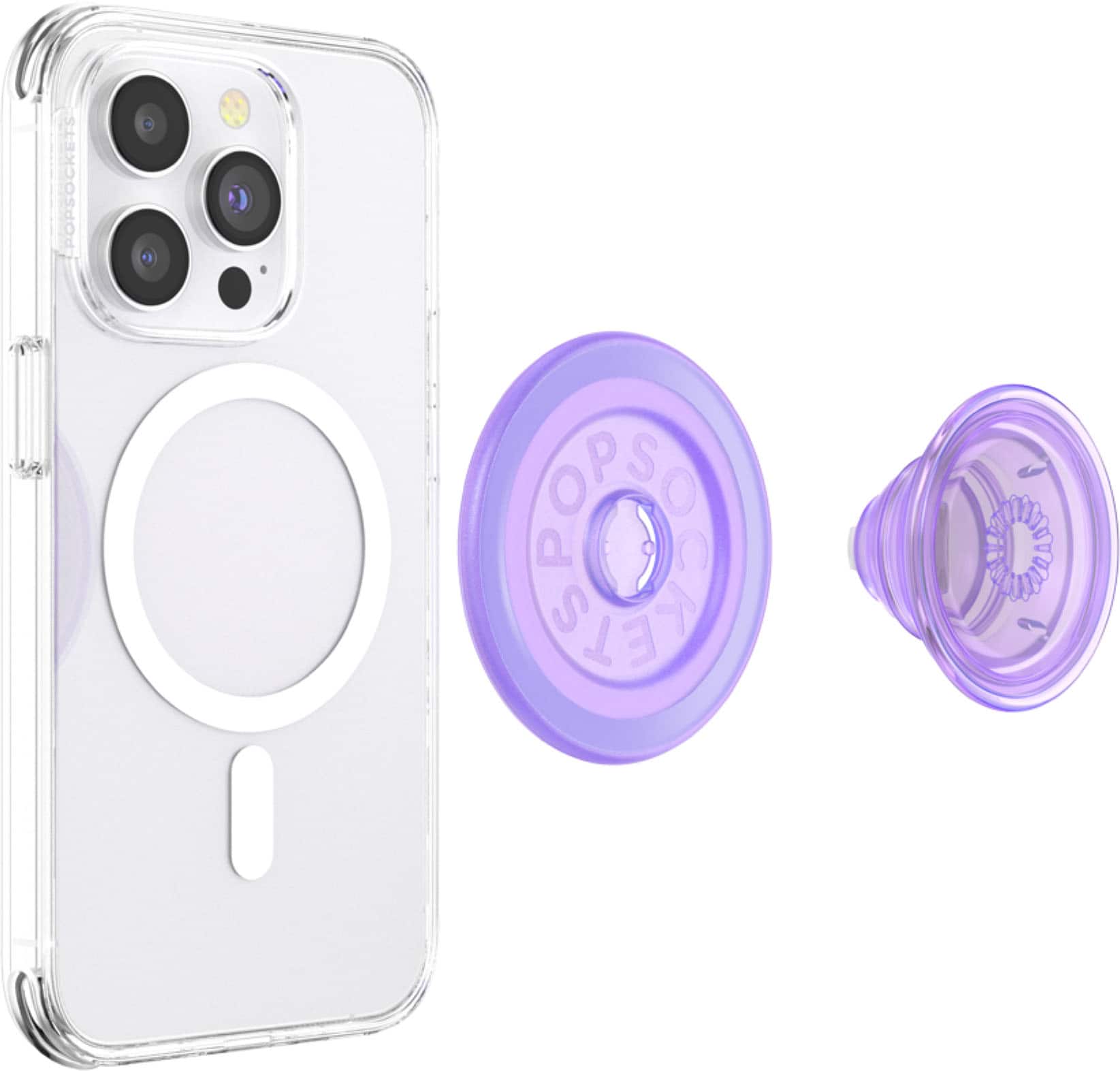Left. PopSockets - MagSafe PopGrip Universal Magnetic Grip & Stand with Adapter Ring for Cell Phones - Lavender Translucent.