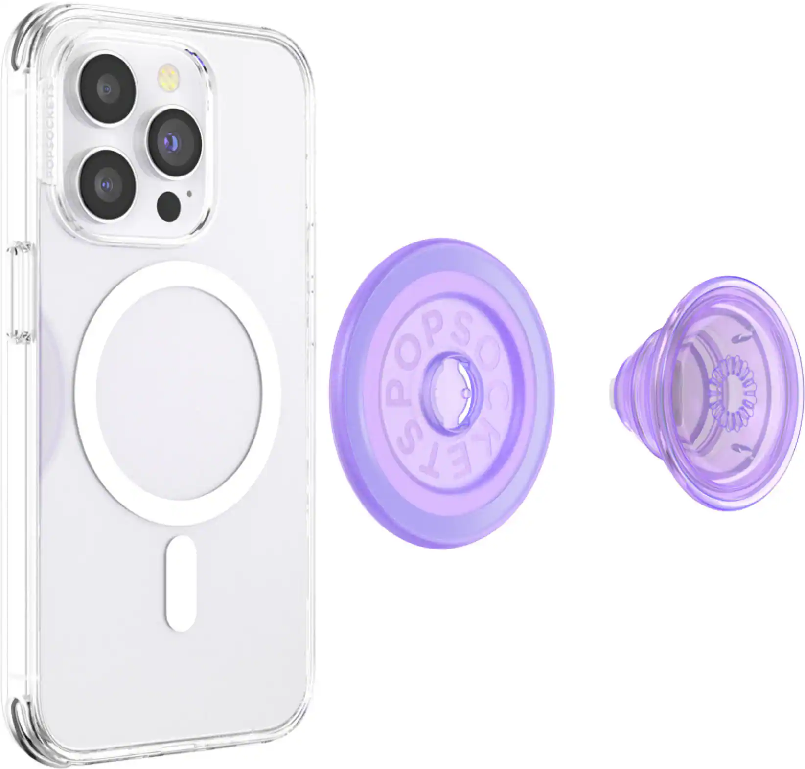 Left. PopSockets - MagSafe PopGrip Universal Magnetic Grip & Stand with Adapter Ring for Cell Phones - Lavender Translucent.