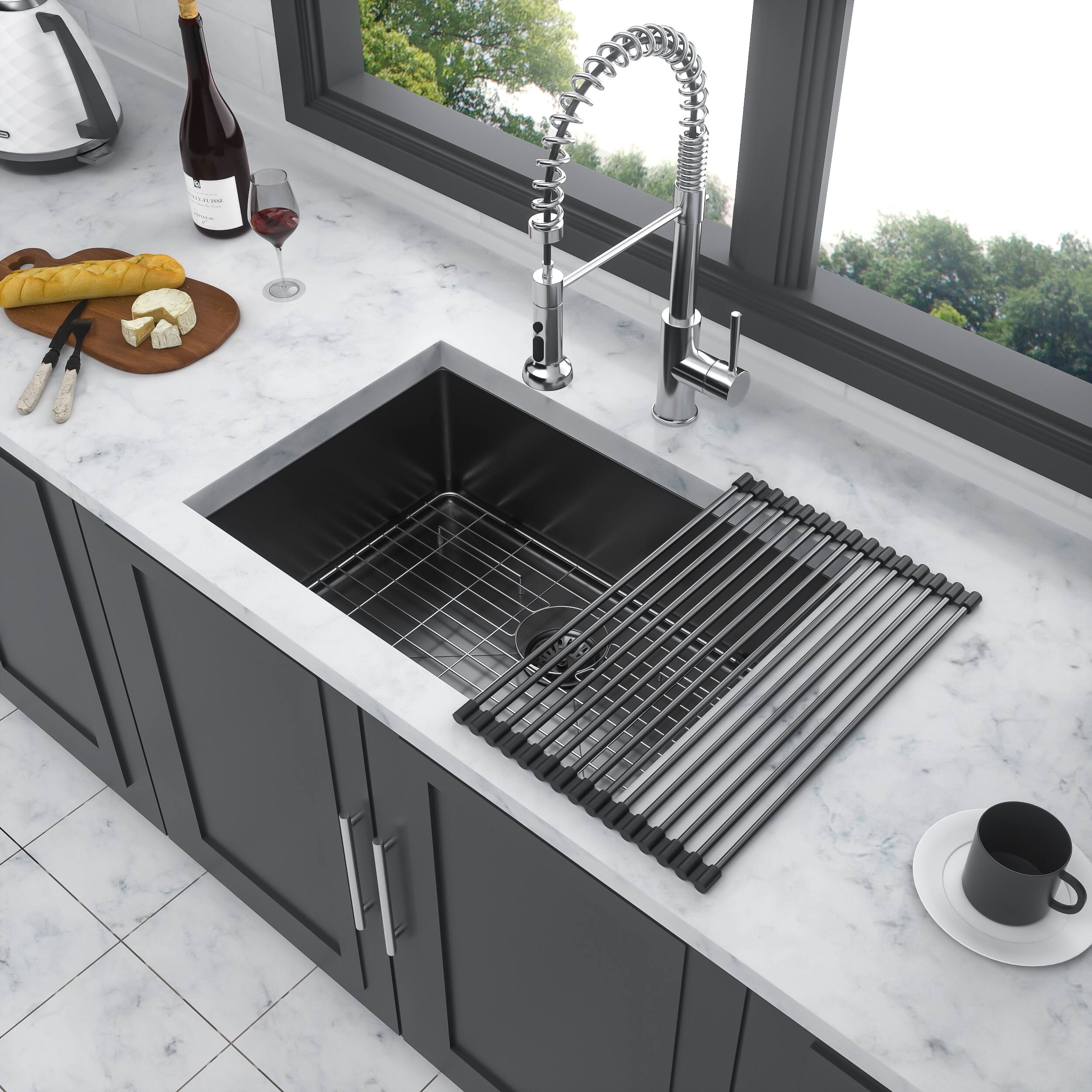 Angle. Siljoy - 23" Gunmetal Black Kitchen Sink - 23"x 18"x 9" Undermount Single Bowl Kitchen Stainless Steel with 9 Inch Deep - Gunmetal Black.