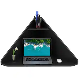 Ecooso - Triangular Corner Computer Desk with Storage Shelf, Space-Saving Home Office Workstation - Black
