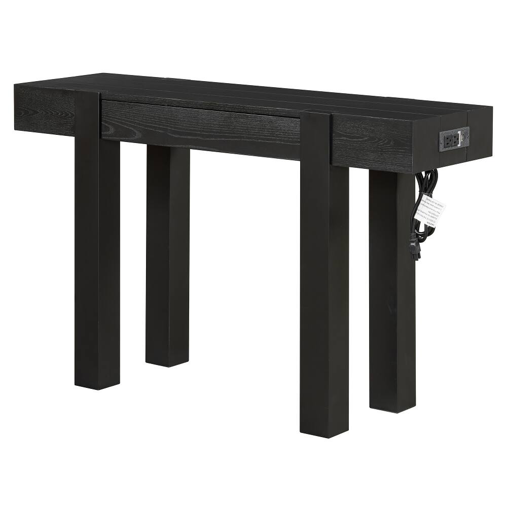 Alt View 10. Loheer - Loheer Black Rustic Console Table with Power Outlet, Solid Wood Entryway Table with Hidden Drawer - Black.