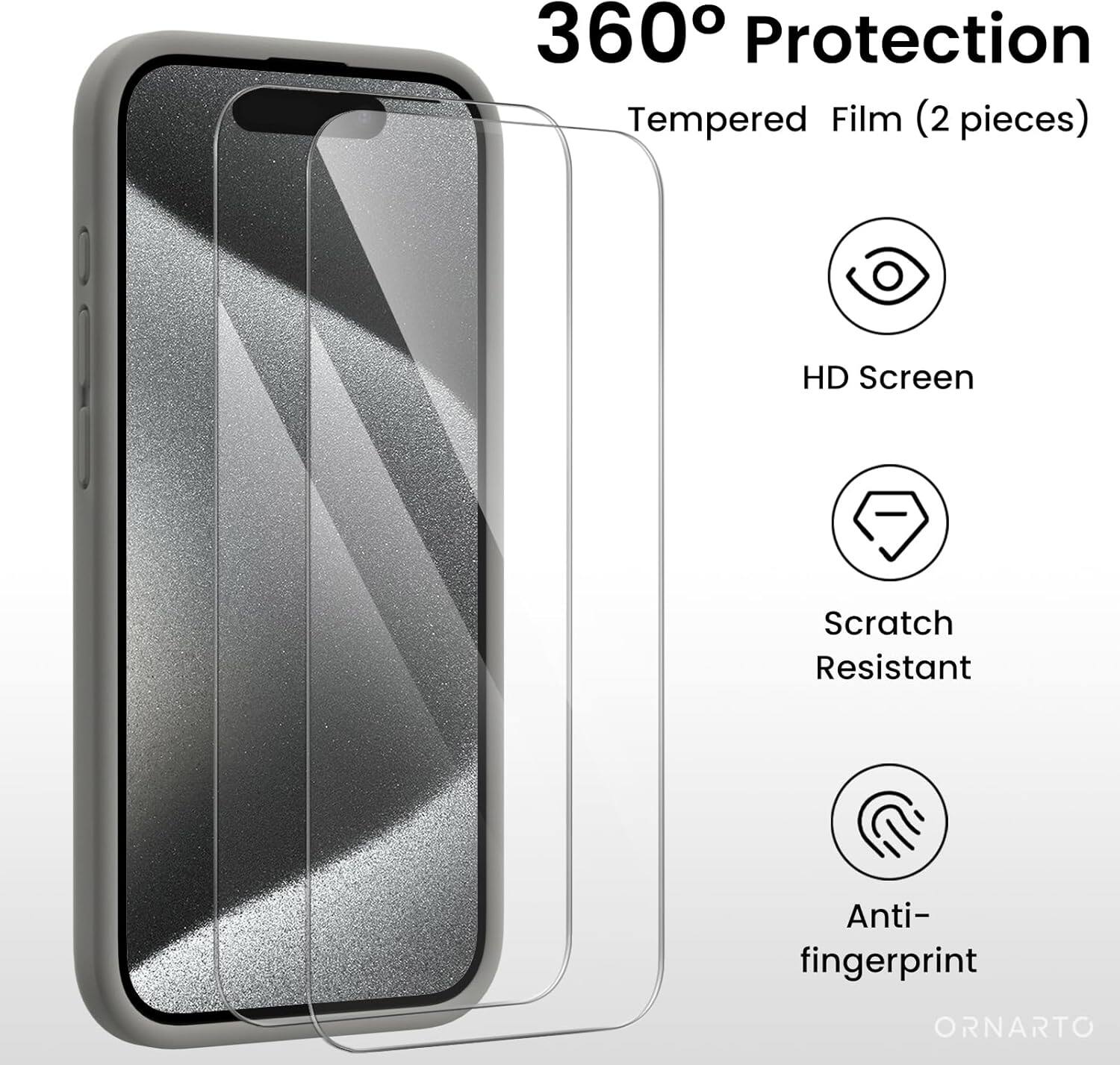 360° Protection Tempered Film (2 pieces) HD Screen Scratch Resistant Anti-fingerprint ORNARTO