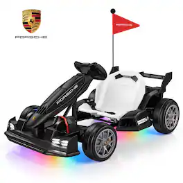 Wisairt - Porsche Licensed 24V Electric Drift Go Kart for Kids 6+ Adjustable 14 mph - Black